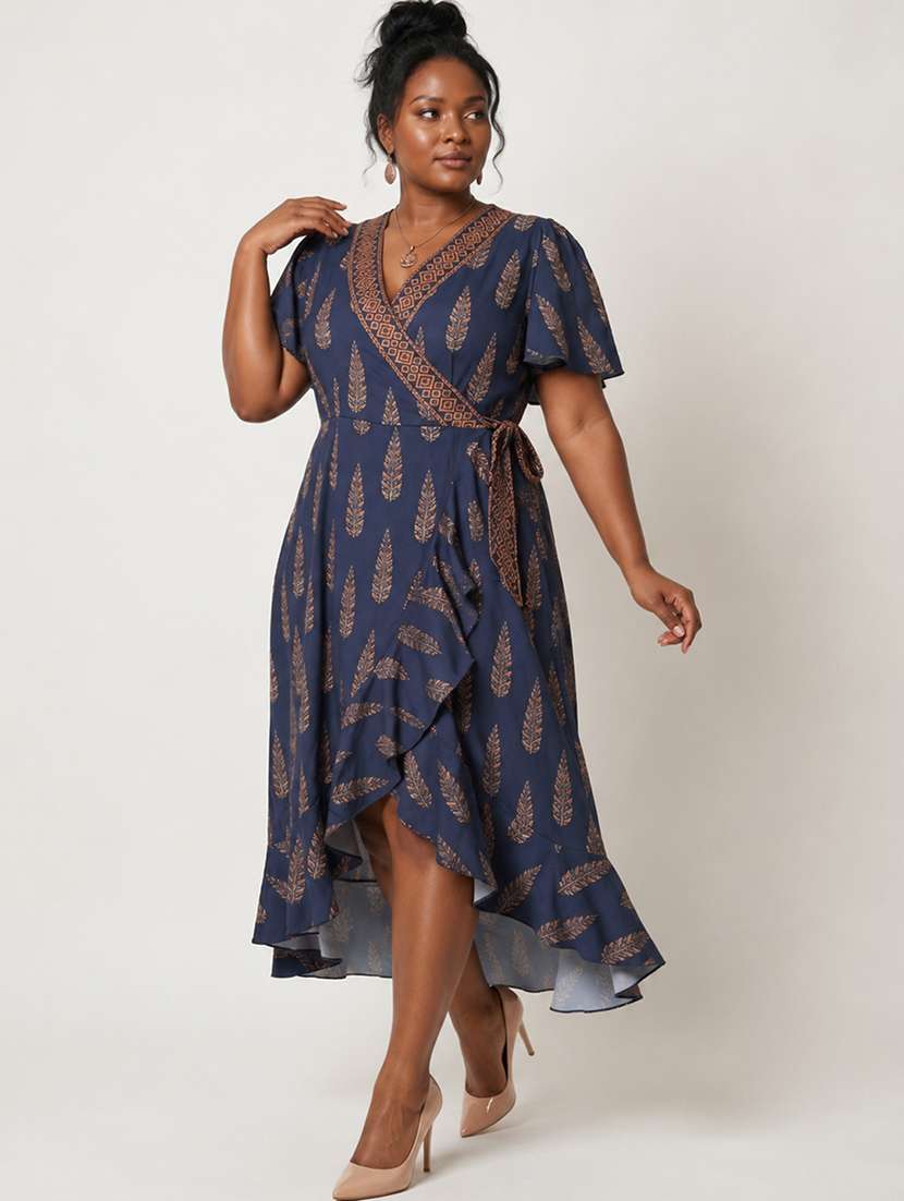 Women Printed Flared Sleeves Wrap Dress - 22615071 -  Standard Image - 3
