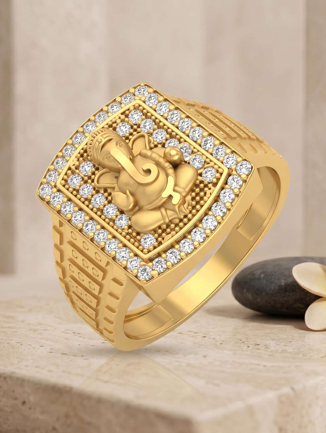 men gold brass finger ring with stone closed loop
