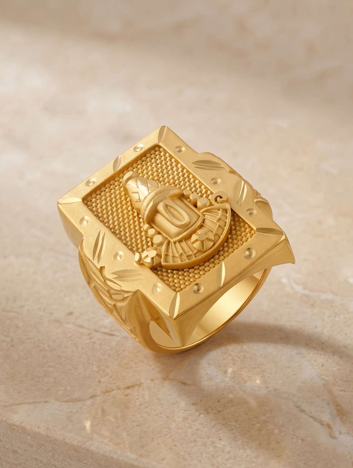 men gold brass finger ring with closed loop closure