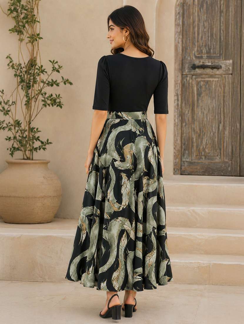 women printed round neck fit & flare dress - 22615213 -  Standard Image - 3
