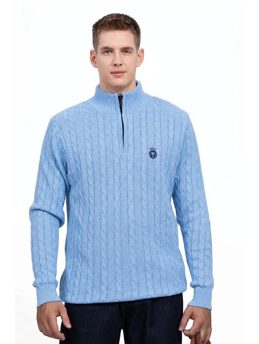men self design stand collared pullover