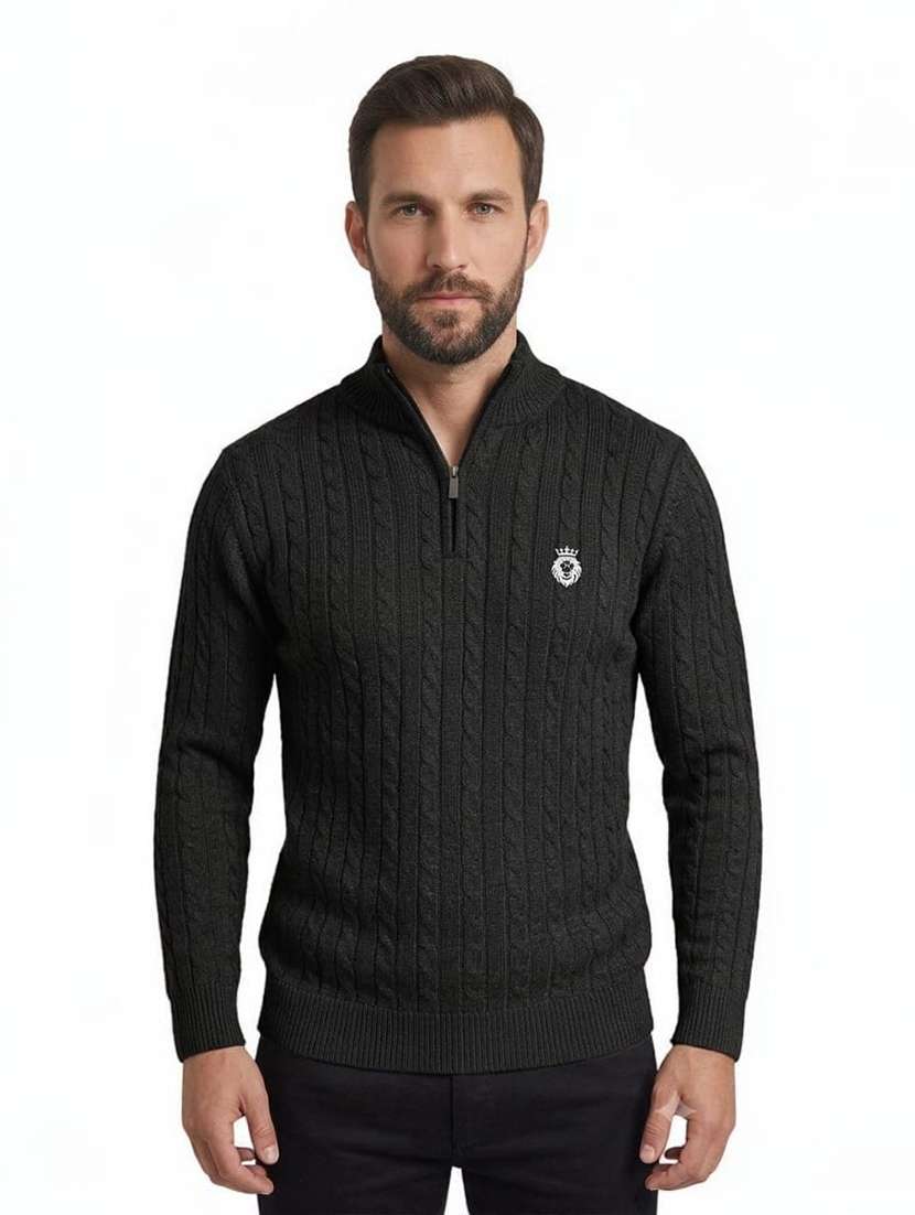 men self design stand collared pullover