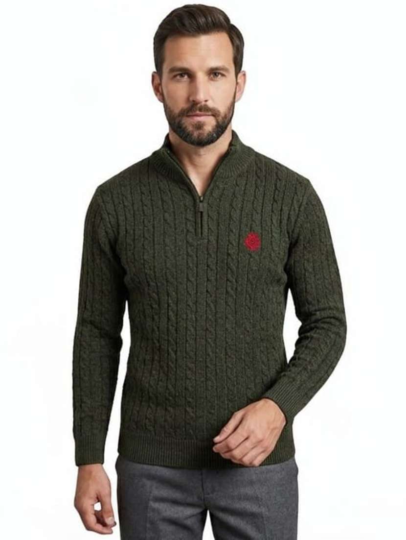 men self design stand collared pullover