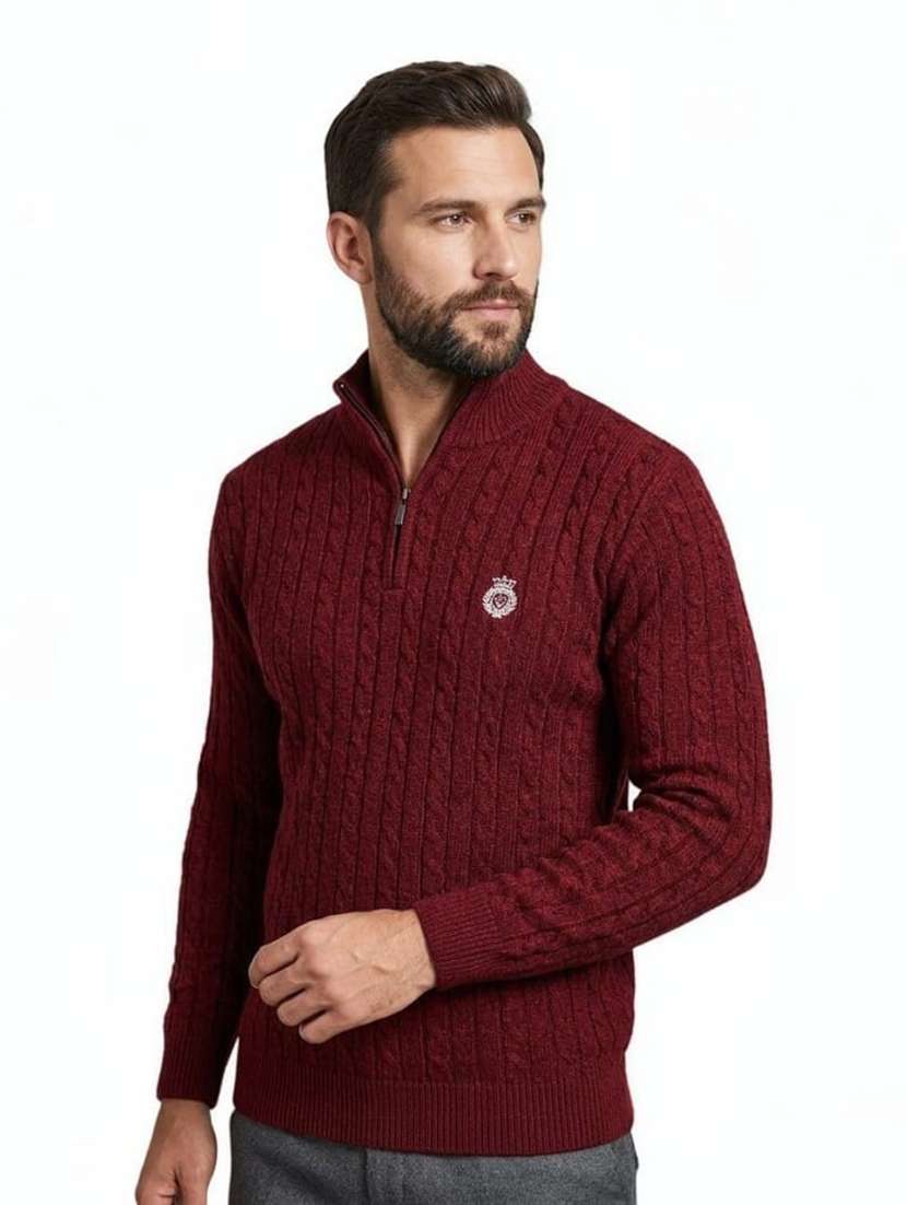men self design stand collared pullover