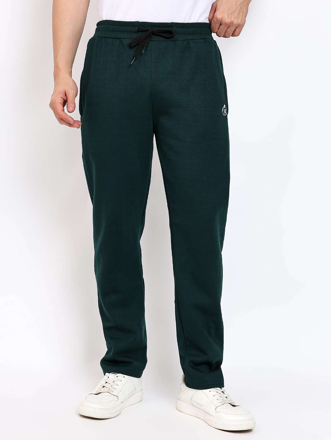 men solid mid rise regular fit track pant