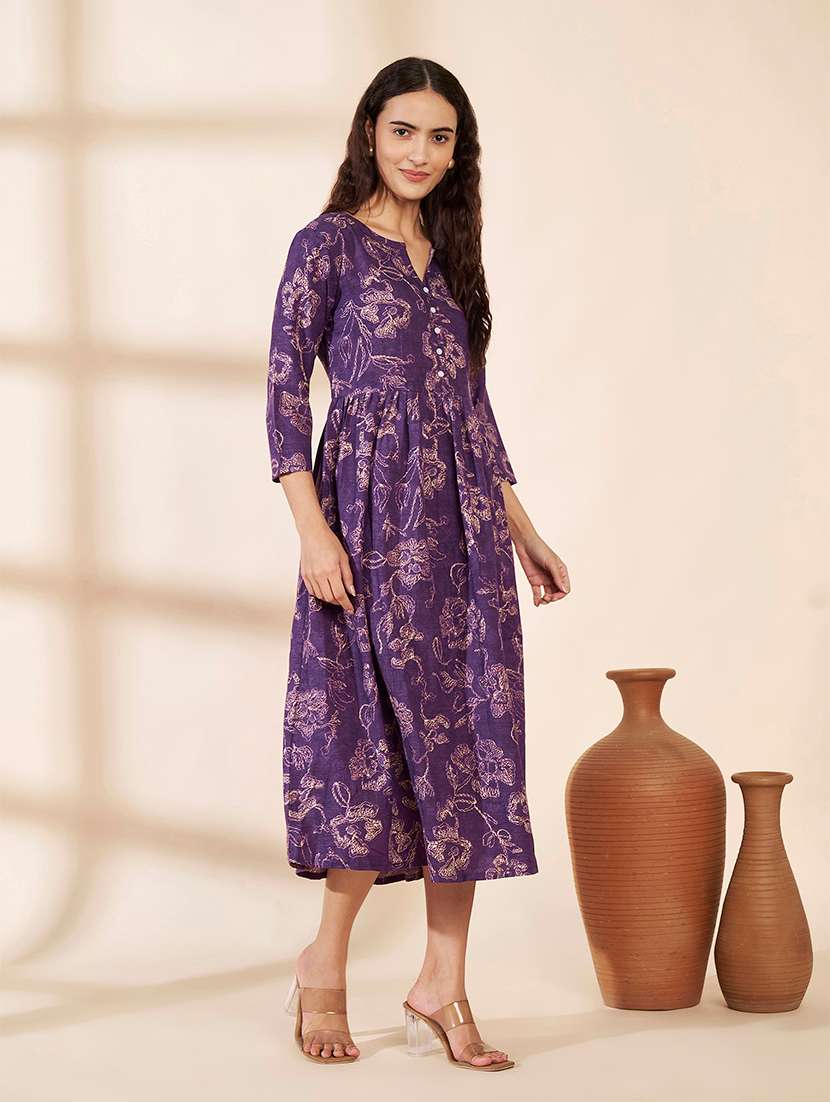 Women Printed Three Quarter Sleeves A-line Dress - 22615292 -  Standard Image - 3