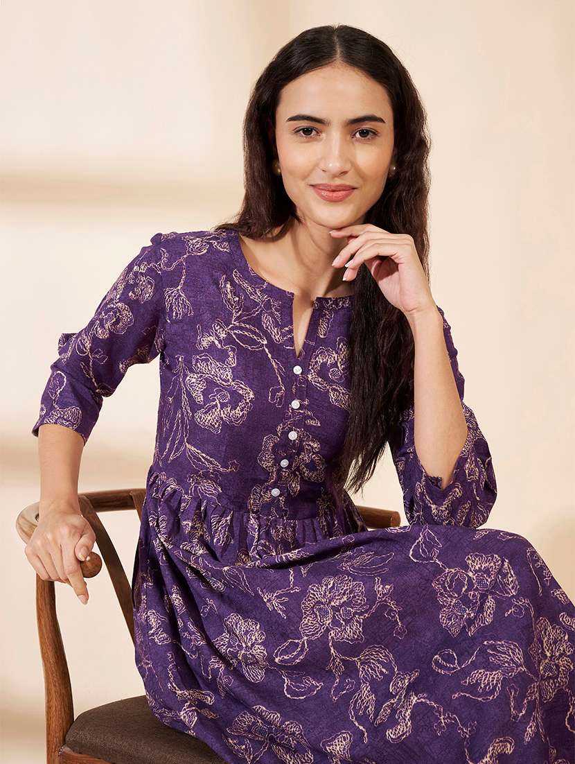 Women Printed Three Quarter Sleeves A-line Dress - 22615292 -  Standard Image - 5