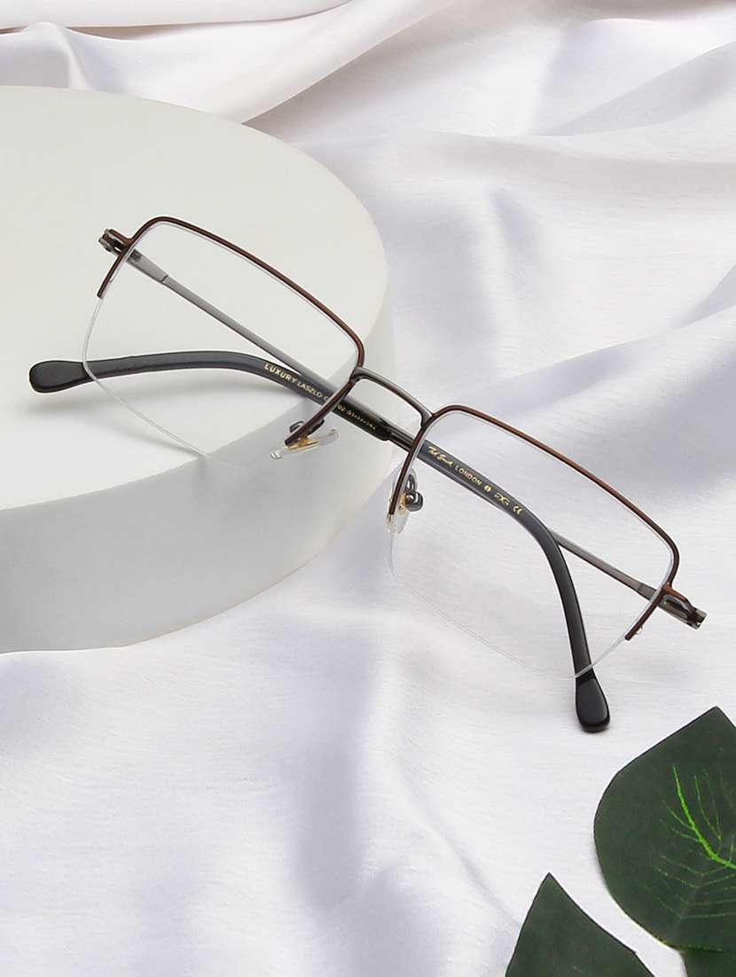 ted smith unisex brown half rim rectangle frame