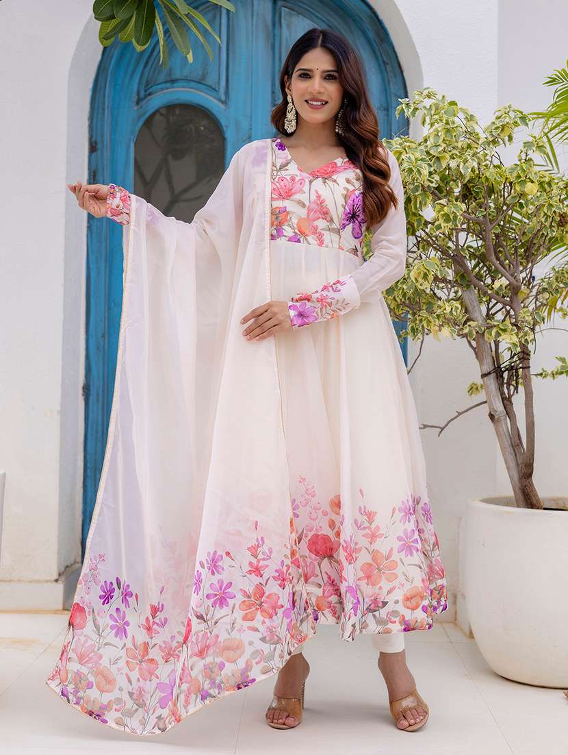 women printed long sleeves kurta legging set with dupatta