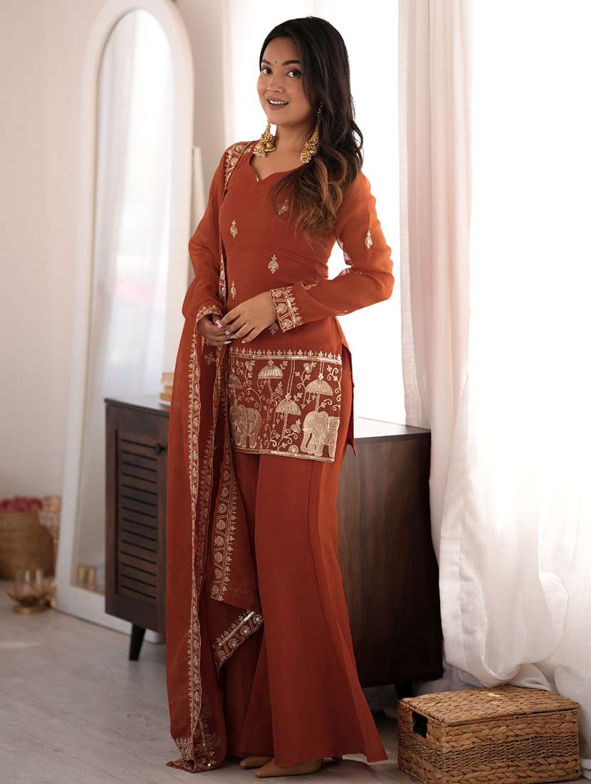 Women Embroidered Long Sleeves Kurta Palazzo Set With Dupatta - 22615481 -  Standard Image - 3