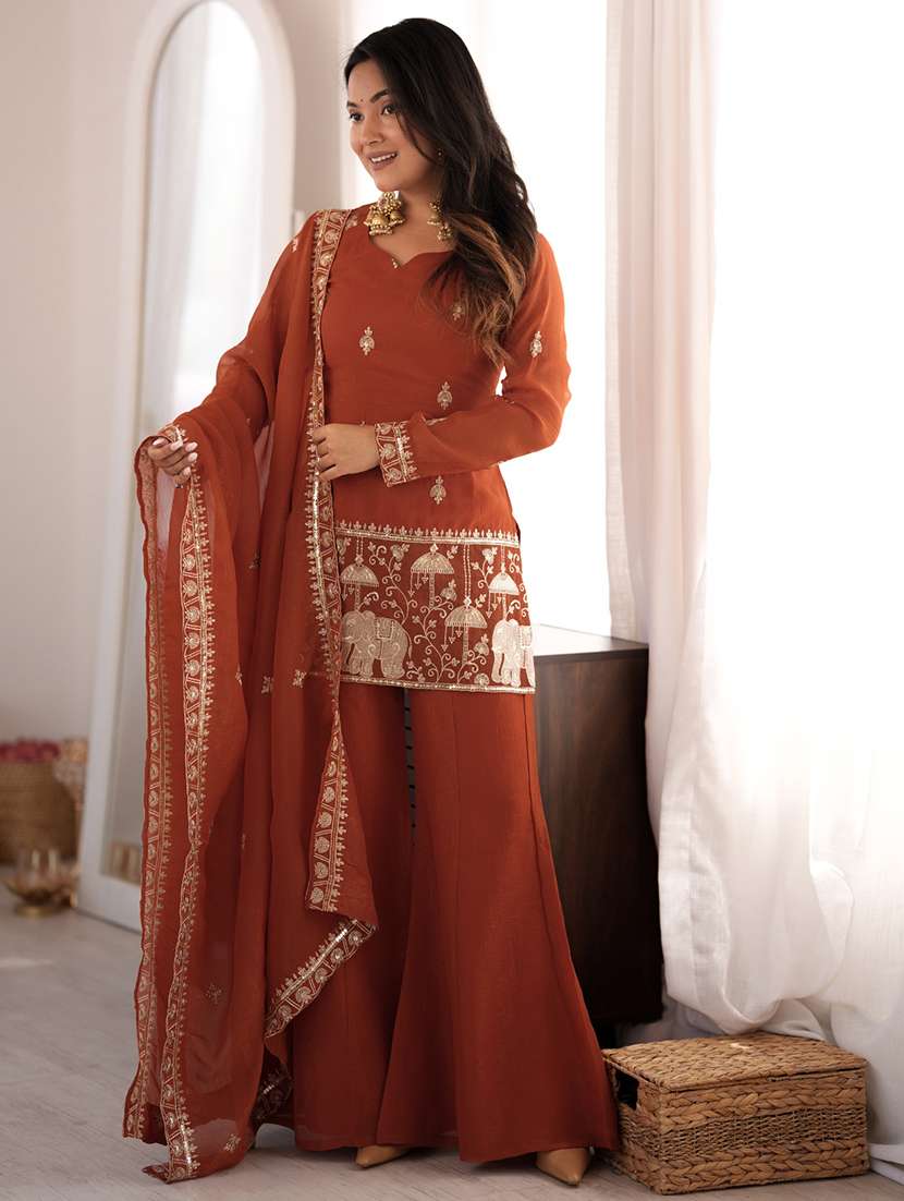 Women Embroidered Long Sleeves Kurta Palazzo Set With Dupatta - 22615481 -  Standard Image - 5