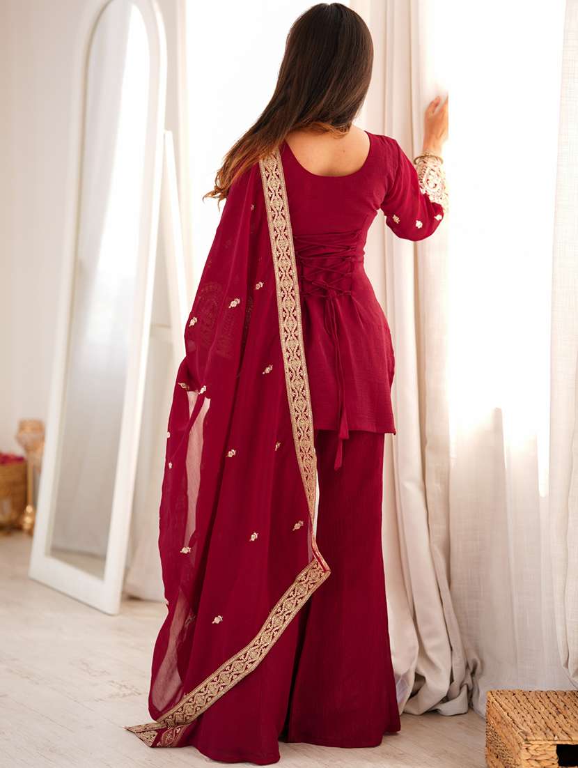 Women Embroidered Long Sleeves Kurta Palazzo Set With Dupatta - 22615483 -  Standard Image - 3