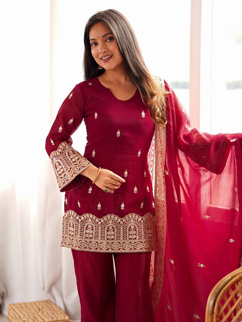 Women Embroidered Long Sleeves Kurta Palazzo Set With Dupatta - 22615483 -  Standard Image - 5