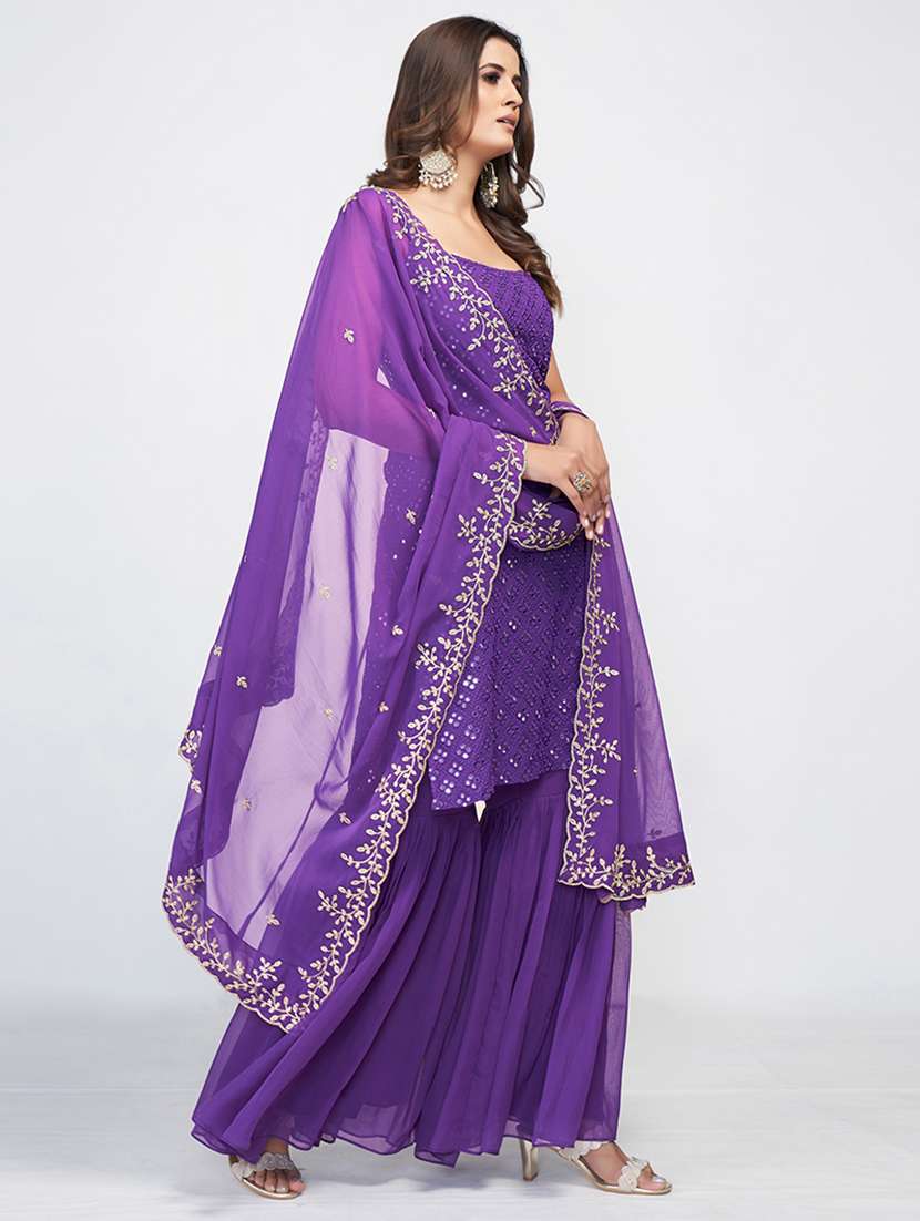 women embroidered sleeveless kurta sharara set with dupatta - 22615485 -  Standard Image - 3
