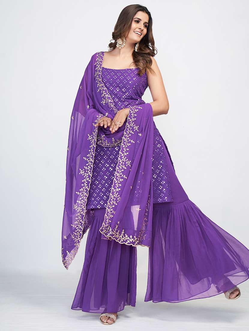 women embroidered sleeveless kurta sharara set with dupatta - 22615485 -  Standard Image - 5