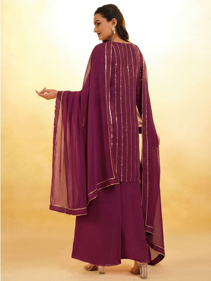 women embroidered three quarter sleeves kurta palazzo set with dupatta - 22615486 -  Standard Image - 3