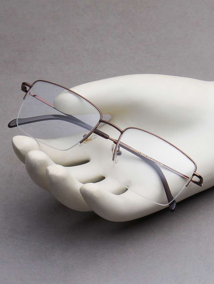 ted smith unisex brown half rim rectangle frame