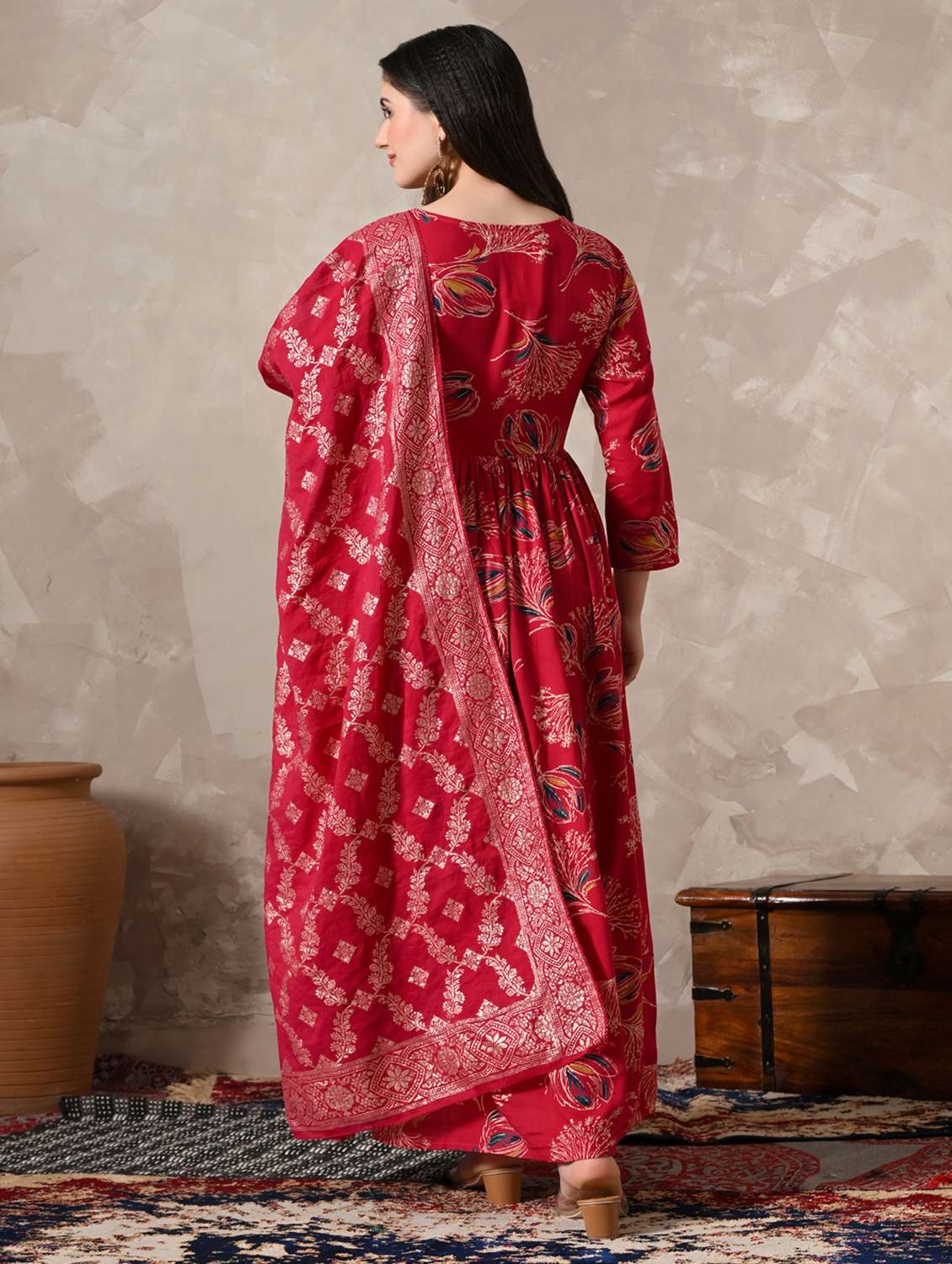 women printed three quarter sleeves kurta dupatta set - 22615491 -  Standard Image - 3