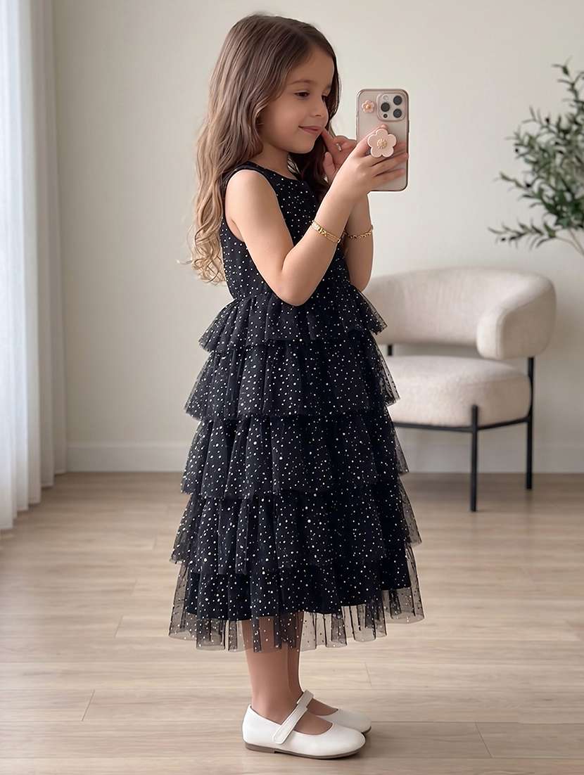 girls self design sleeveless layered dress - 22615501 -  Standard Image - 3