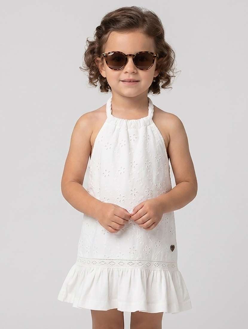 girls self design halter neck tiered dress
