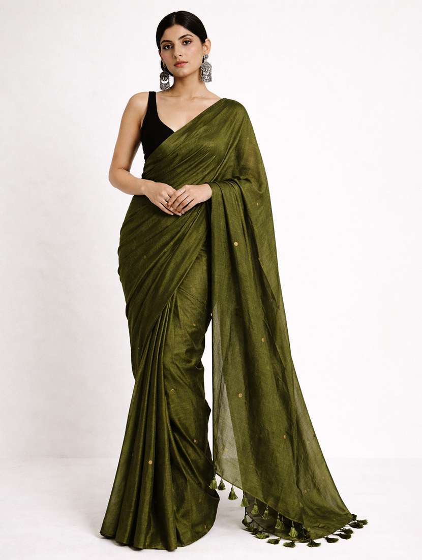 women solid with work handloom saree with blouse