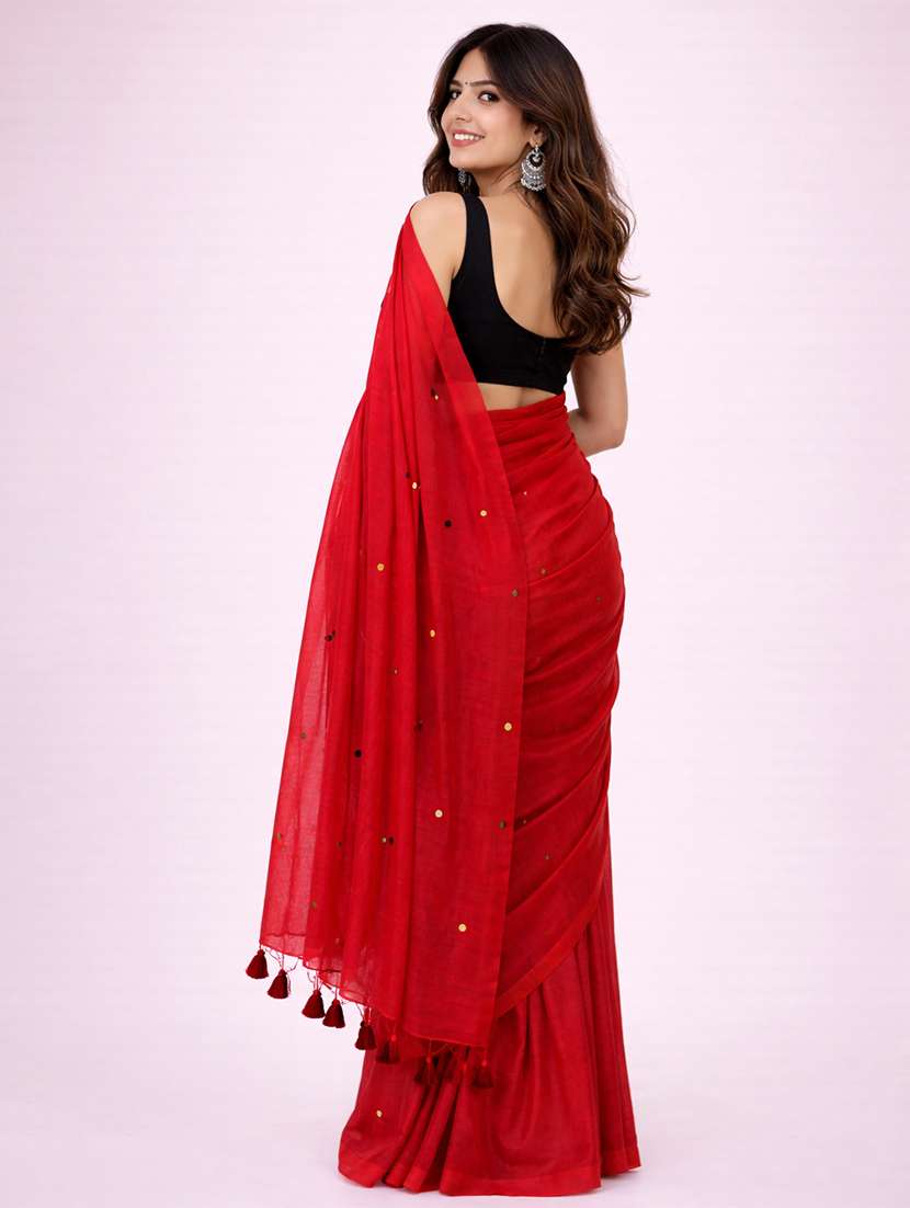 Women Solid With Work Handloom Saree With Blouse - 22615524 -  Standard Image - 3