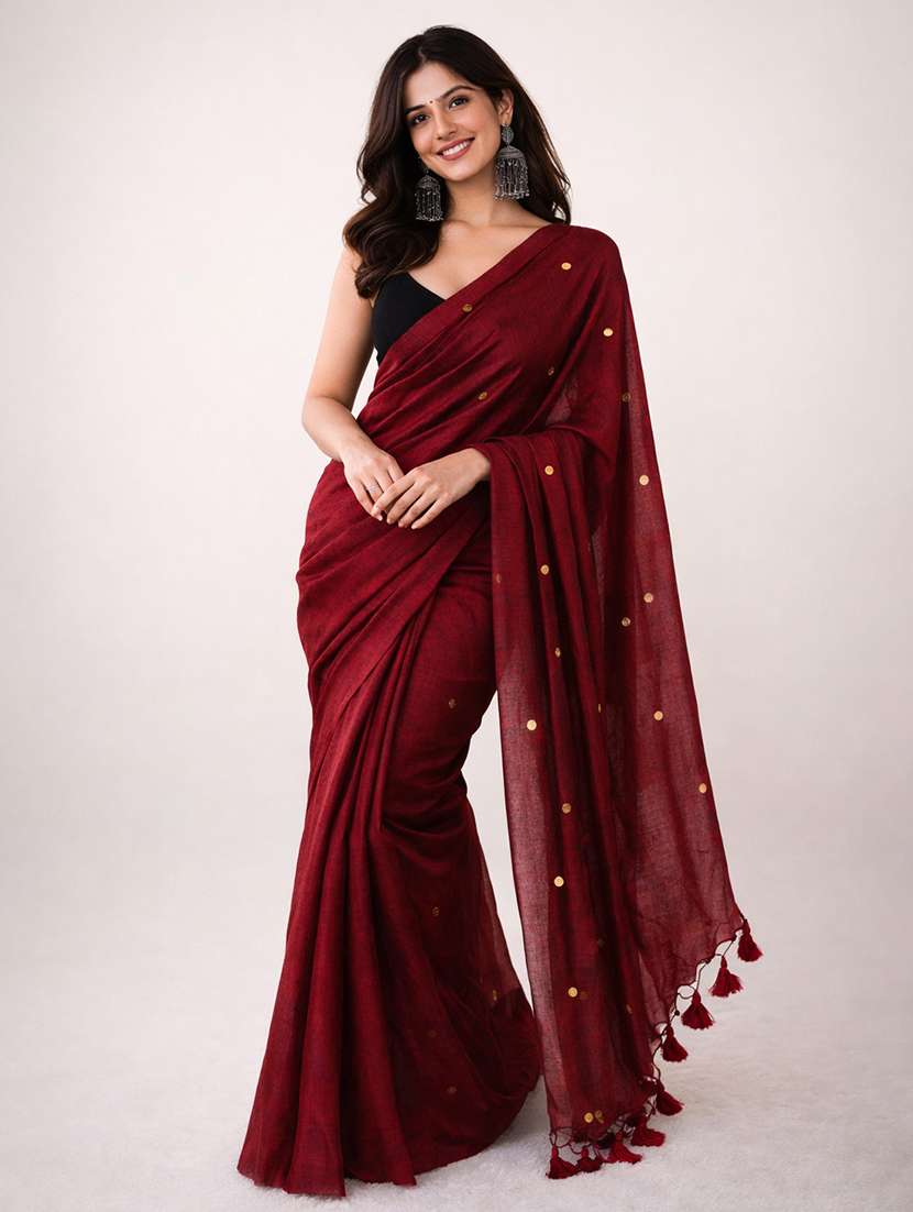 women solid with work handloom saree with blouse