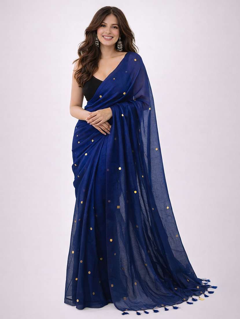 women solid with work handloom saree with blouse