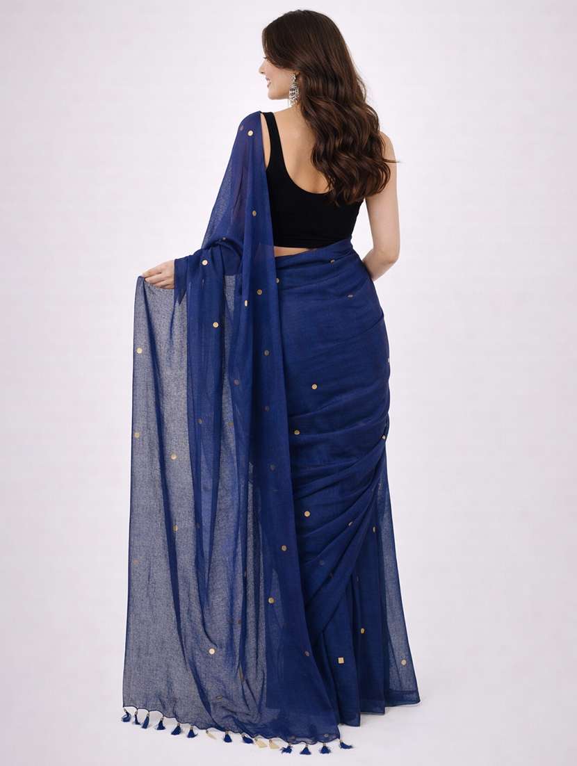 Women Solid With Work Handloom Saree With Blouse - 22615526 -  Standard Image - 3