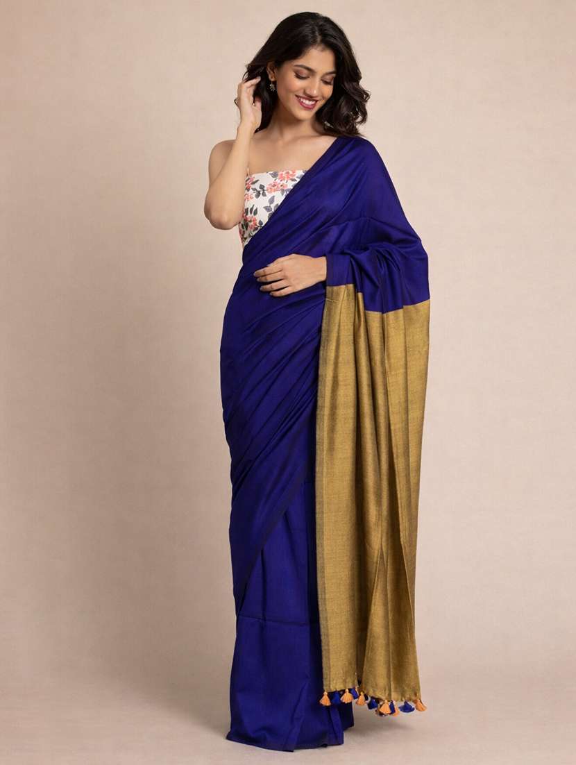 women solid handloom saree with blouse
