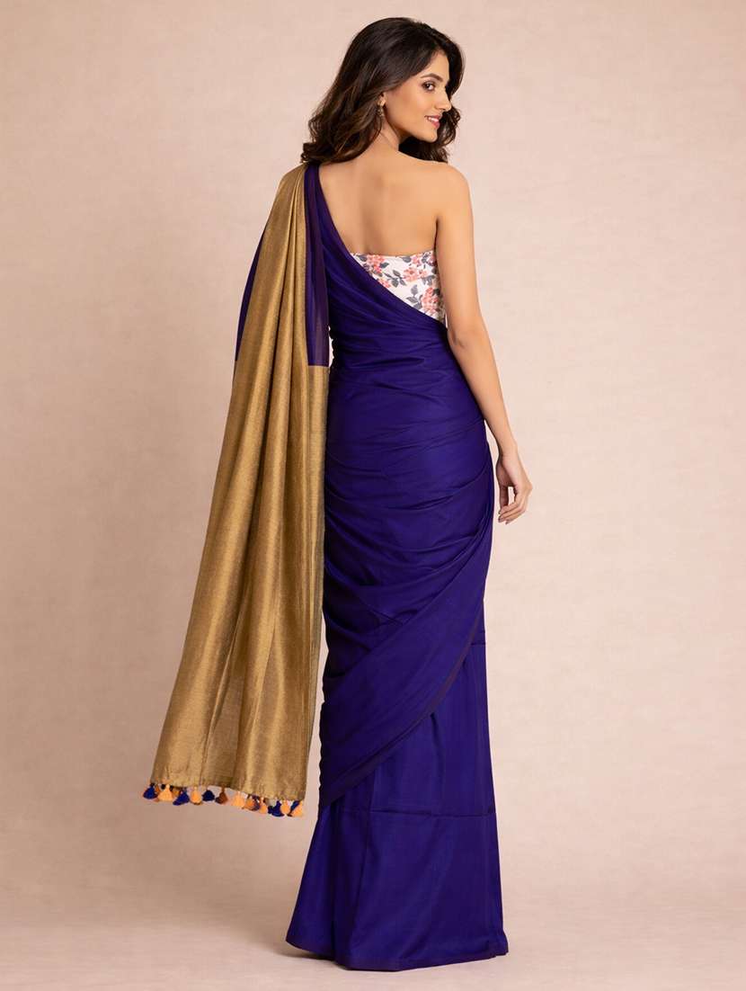 women solid handloom saree with blouse - 22615529 -  Standard Image - 3