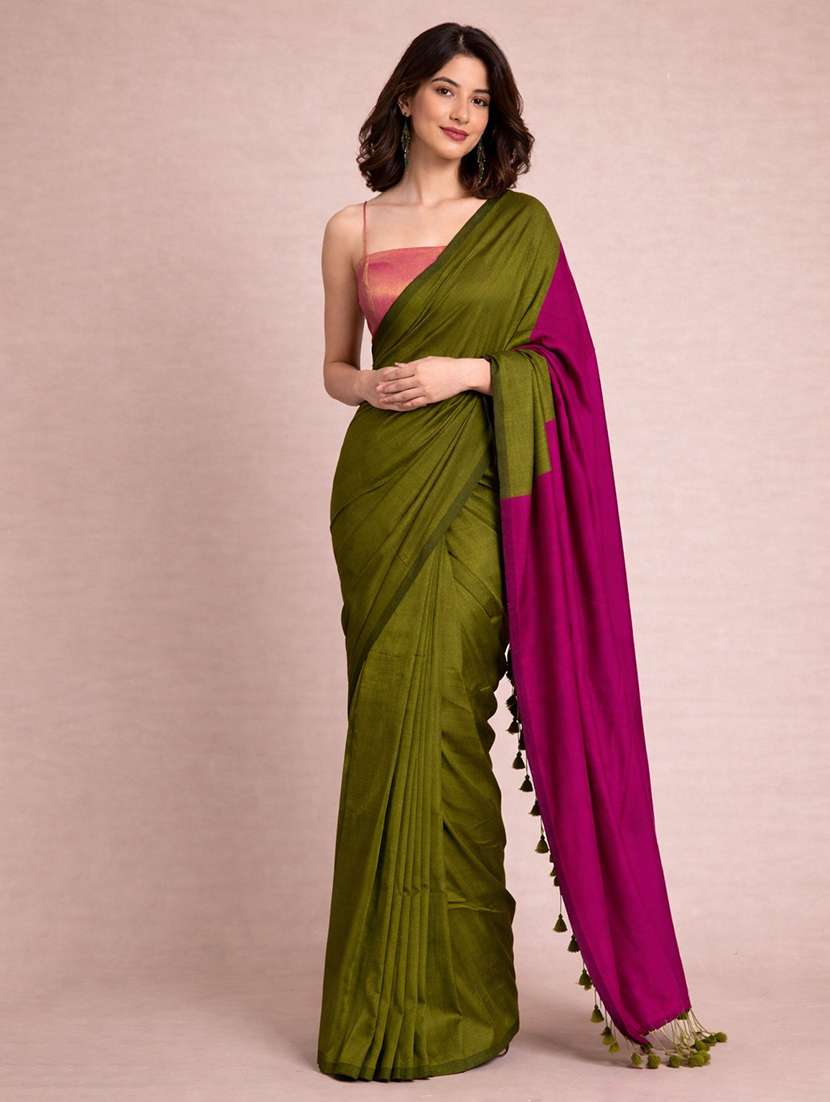 women solid handloom saree with blouse