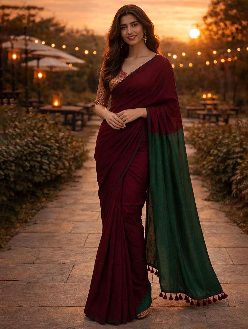 women solid handloom saree with blouse