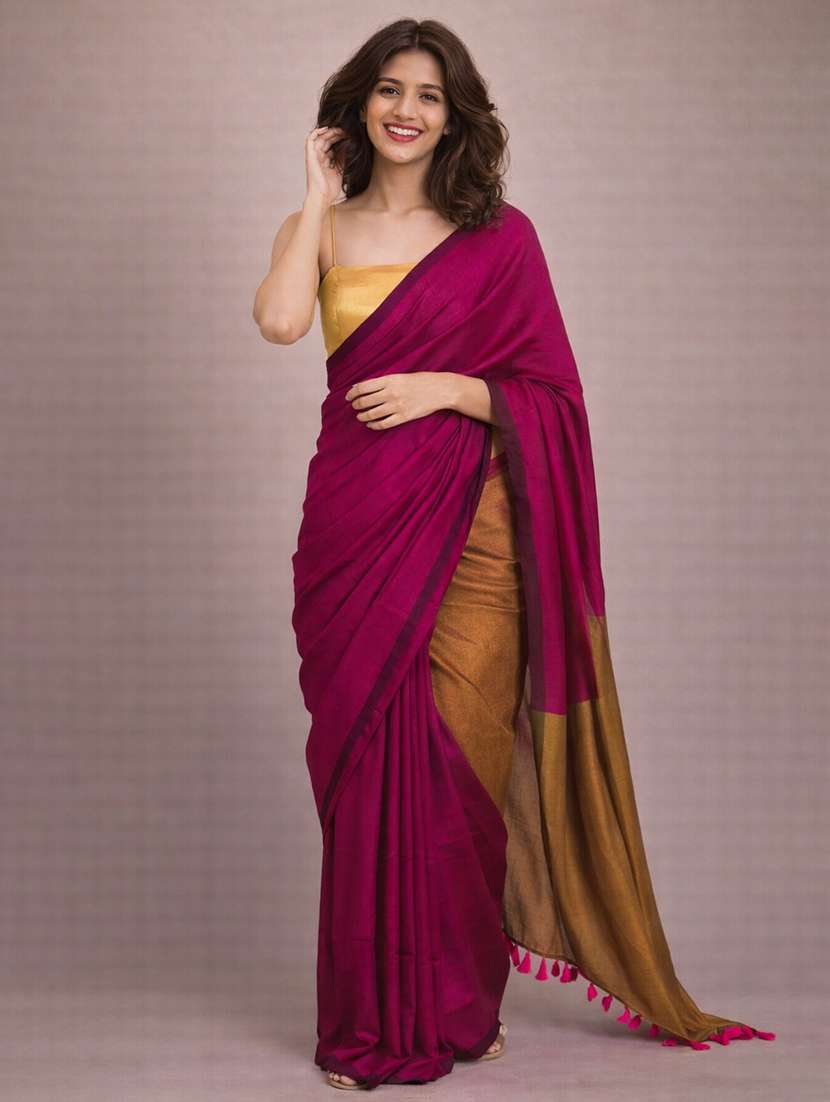 women solid handloom saree with blouse