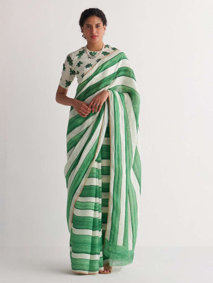 women striped handloom saree with blouse