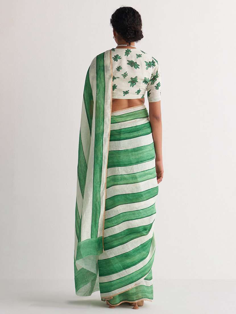 women striped handloom saree with blouse - 22615549 -  Standard Image - 3
