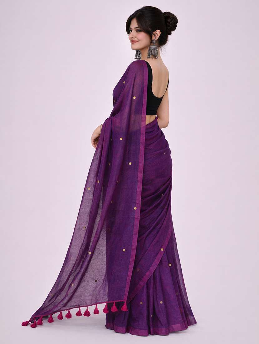 women solid with work handloom saree with blouse - 22615557 -  Standard Image - 3