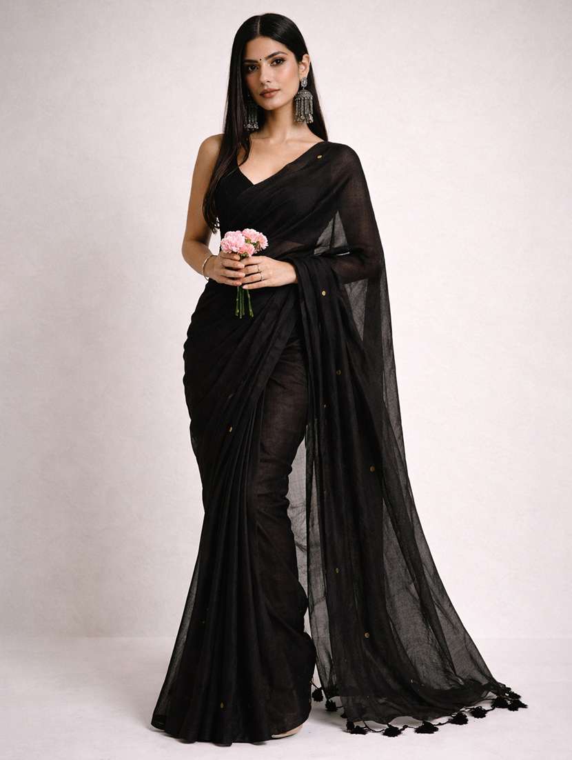 women solid with work handloom saree with blouse