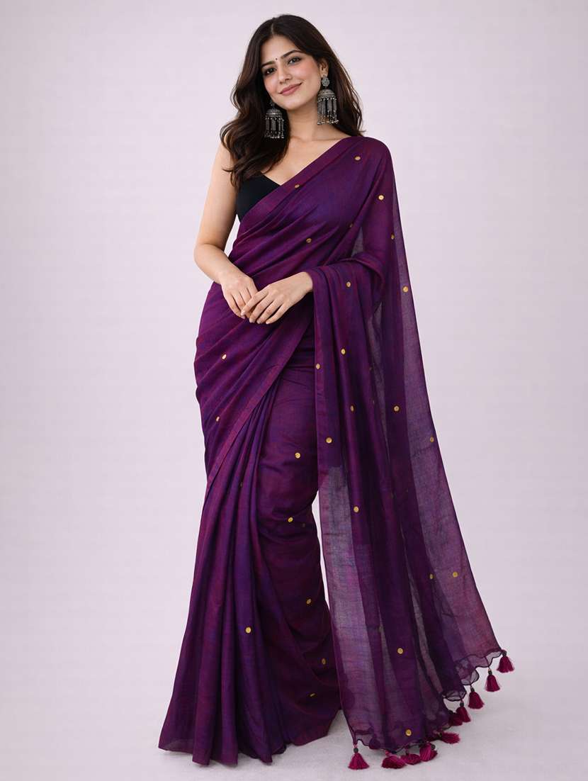 women solid with work handloom saree with blouse
