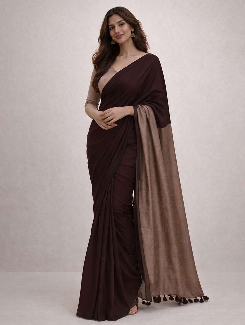 women solid handloom saree with blouse