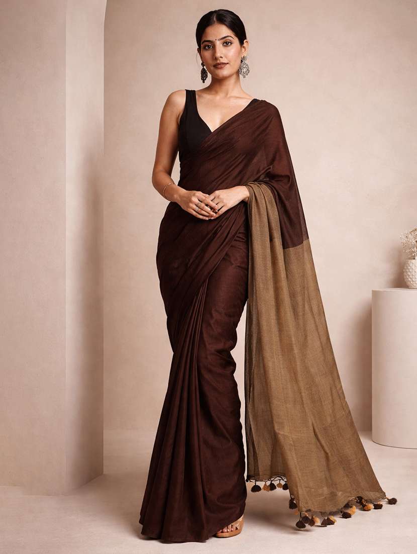 women solid handloom saree with blouse