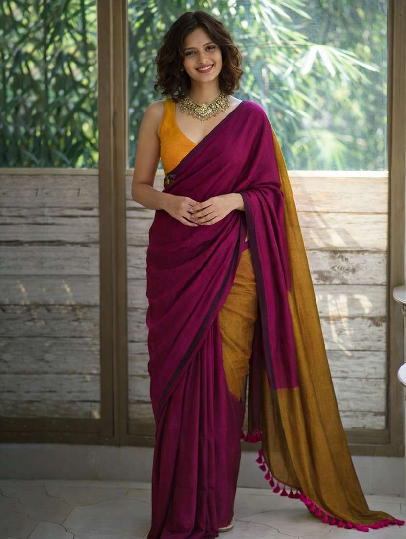 women solid handloom saree with blouse