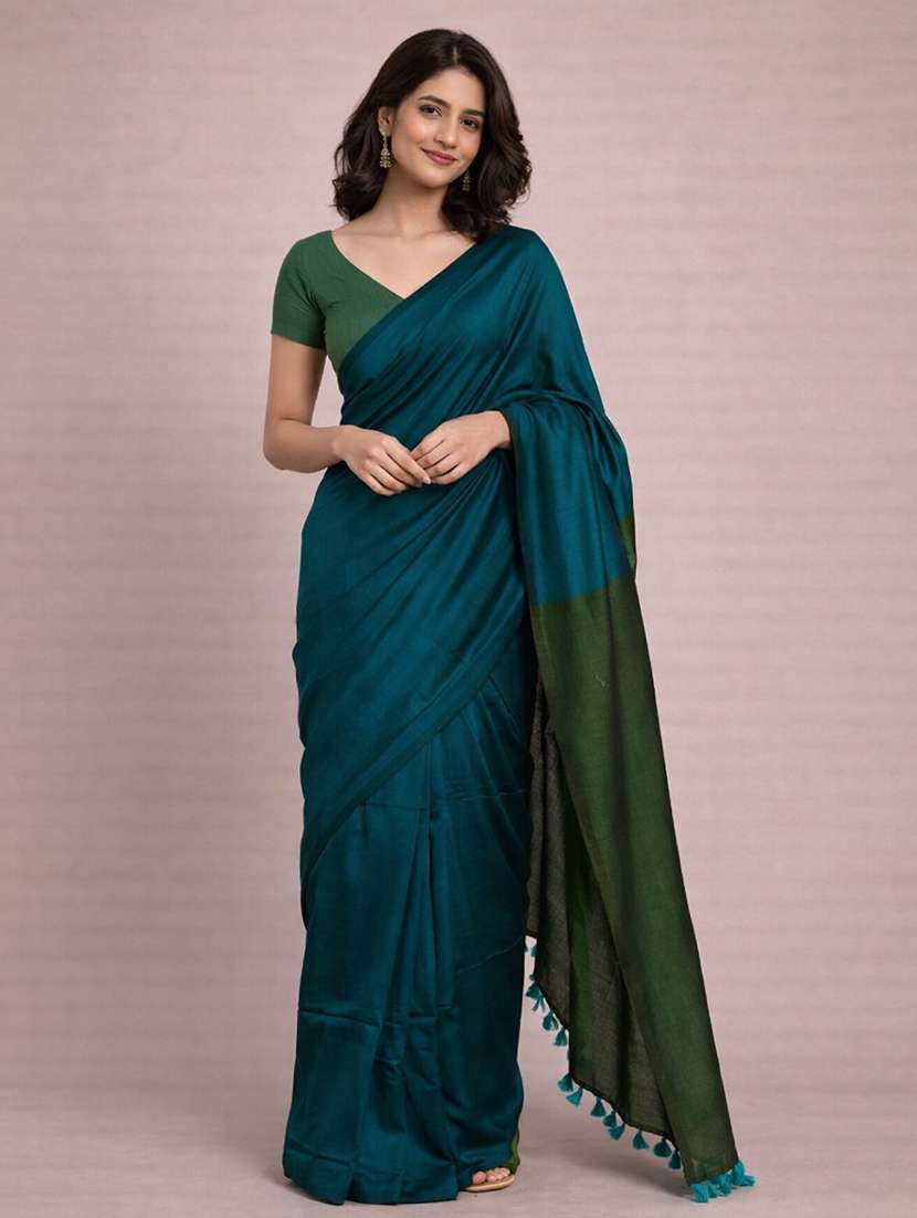 women solid handloom saree with blouse