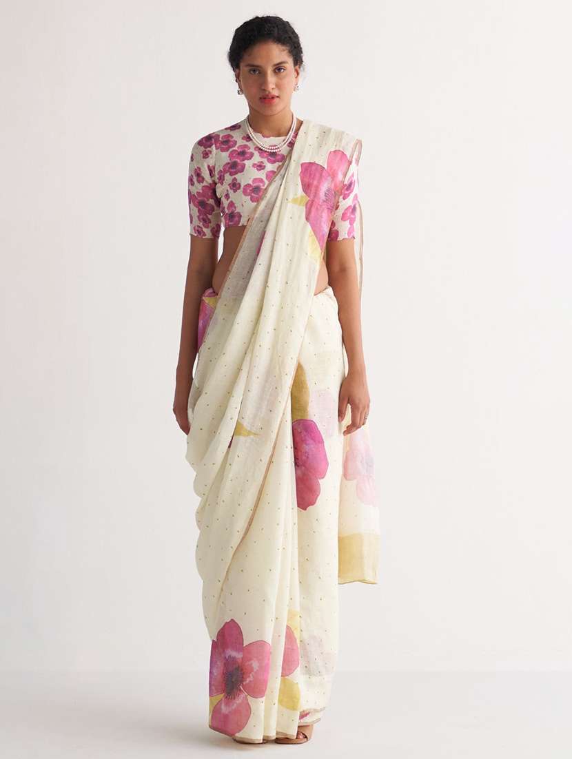 women floral printed saree with blouse
