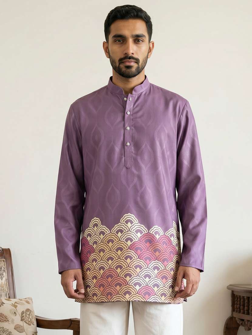 men printed mandarin neck short kurta