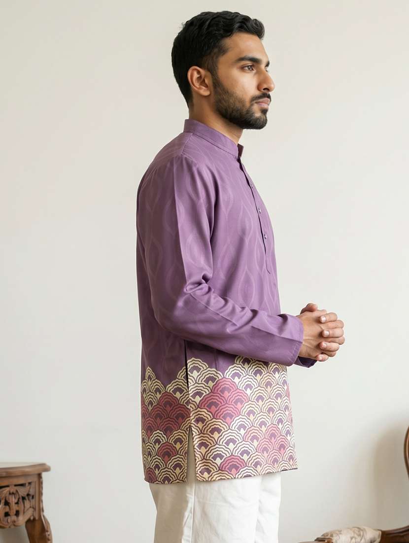 Men Printed Mandarin Neck Short Kurta - 22615702 -  Standard Image - 3