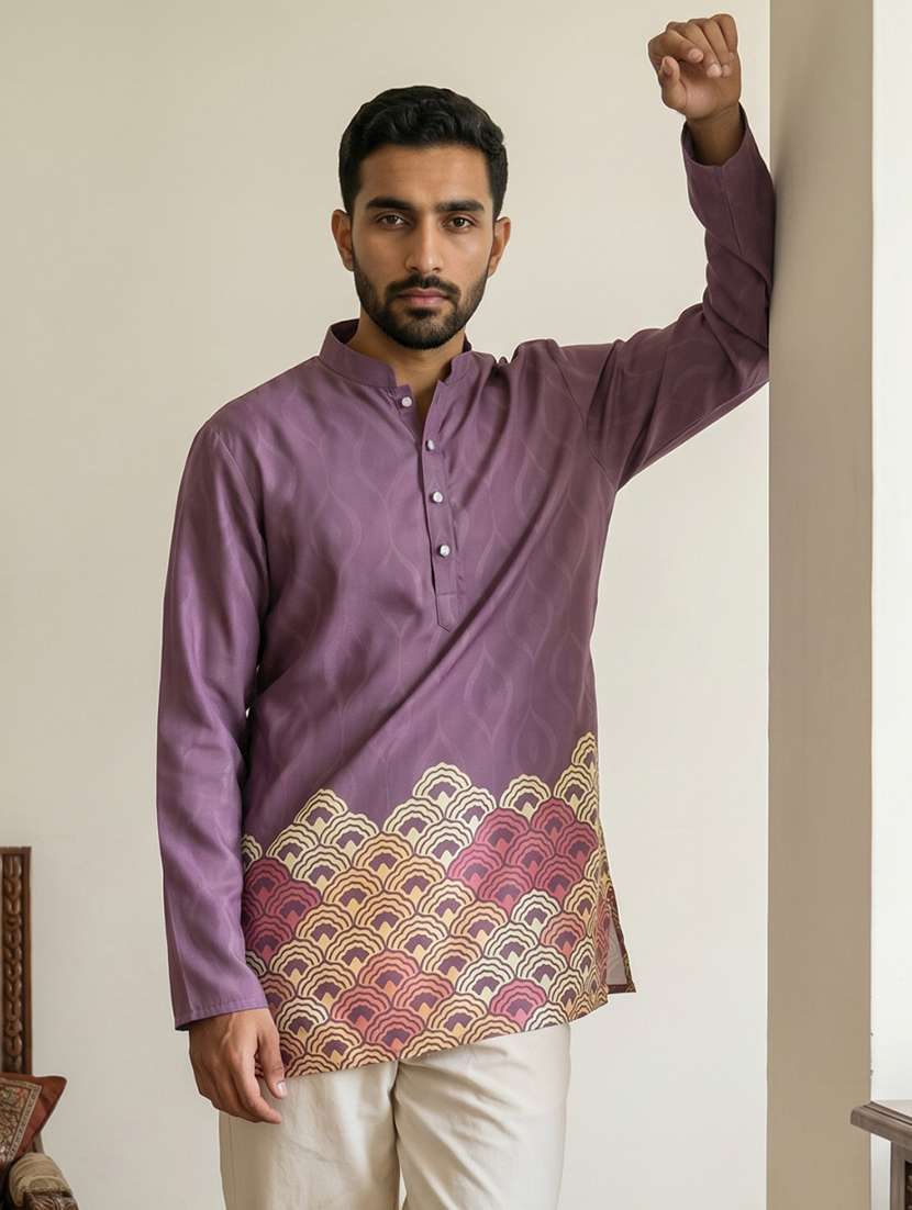 Men Printed Mandarin Neck Short Kurta - 22615702 -  Standard Image - 5
