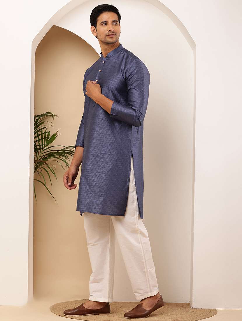 men self design mandarin neck kurta pyjama set - 22615746 -  Standard Image - 3