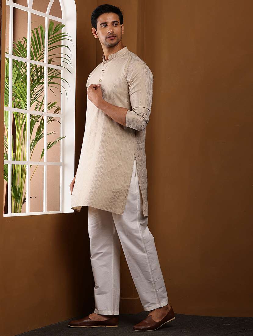 men self design mandarin neck kurta pyjama set - 22615747 -  Standard Image - 3