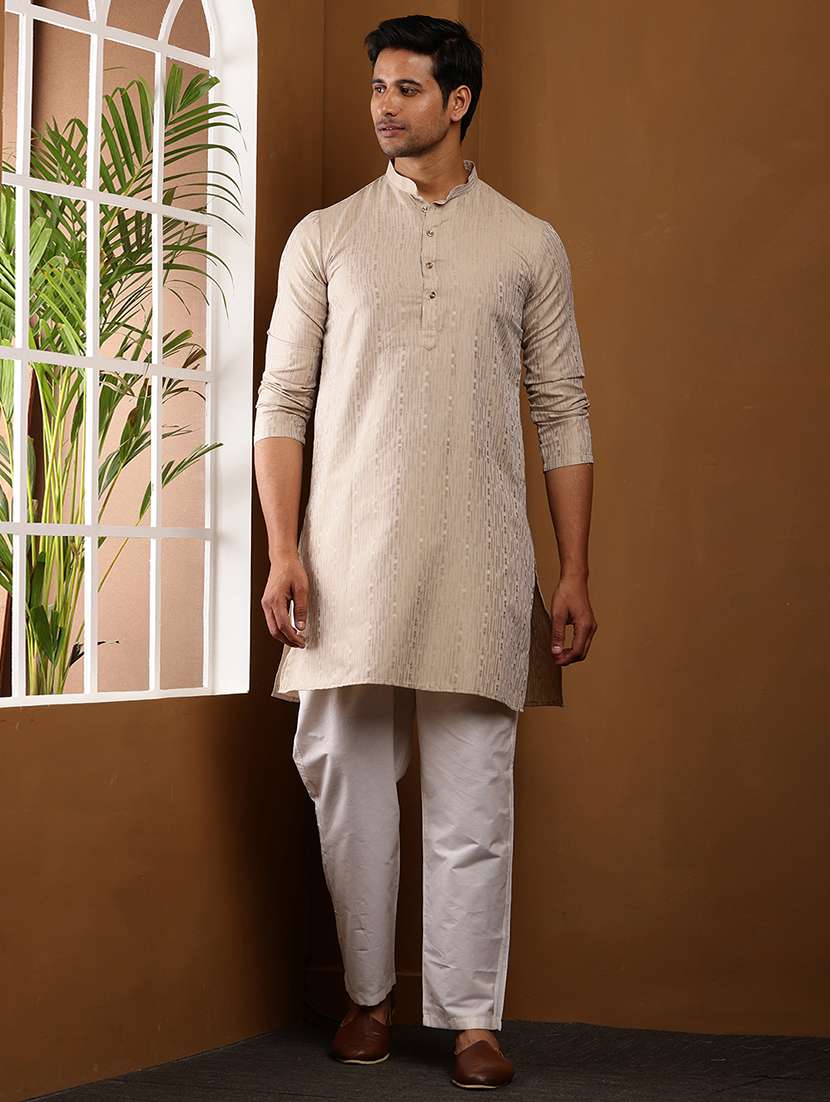 men self design mandarin neck kurta pyjama set - 22615747 -  Standard Image - 5